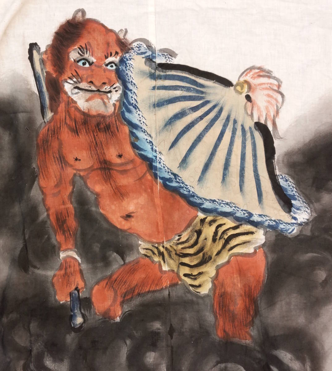 鍾馗二鬼図 肉筆画 超特大 550×350cm 幟旗 のぼり 古布 古民芸 民藝