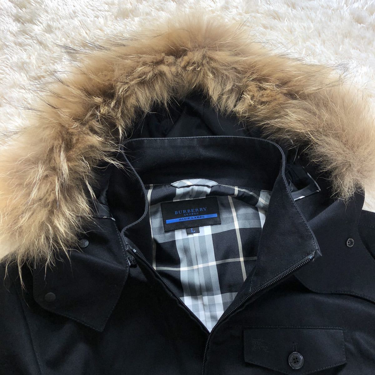 希少】BurberryBlueLabelラクーンファー付アンゴラ混size36