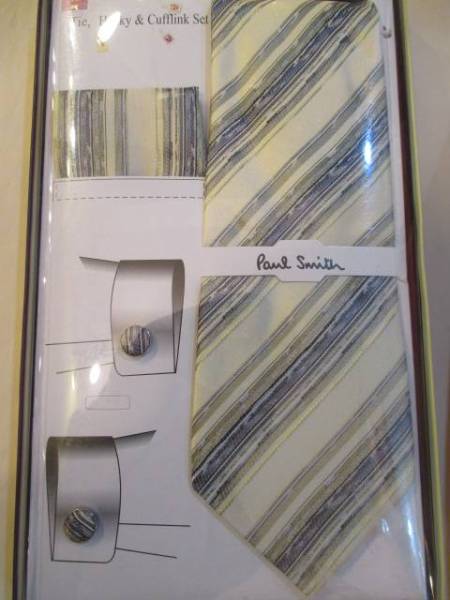 ポールスミス/ストライプ柄ネクタイ/クリーム色×シルバー/新品