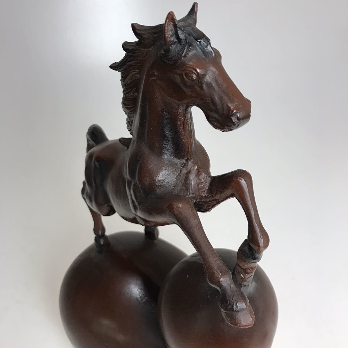 置物 駒ひょうたん （環北作？） 鋳造 馬 瓢箪 オブジェ 台・木札付き