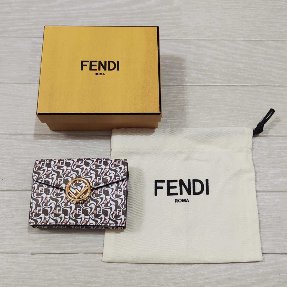 【美品】FENDI エフイズ フェンディ ミニ財布 三つ折り財布 袋 箱付き エフイズ フェンディ 三つ折り財布 3つ折り財布 フエンディ 三つ折