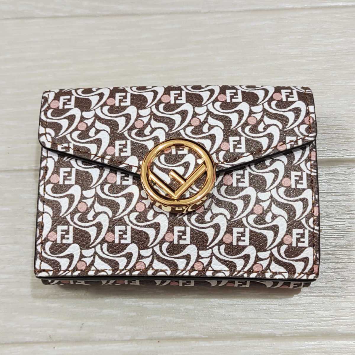【美品】FENDI エフイズ フェンディ ミニ財布 三つ折り財布 袋 箱付き エフイズ フェンディ 三つ折り財布 3つ折り財布 フエンディ 三つ折