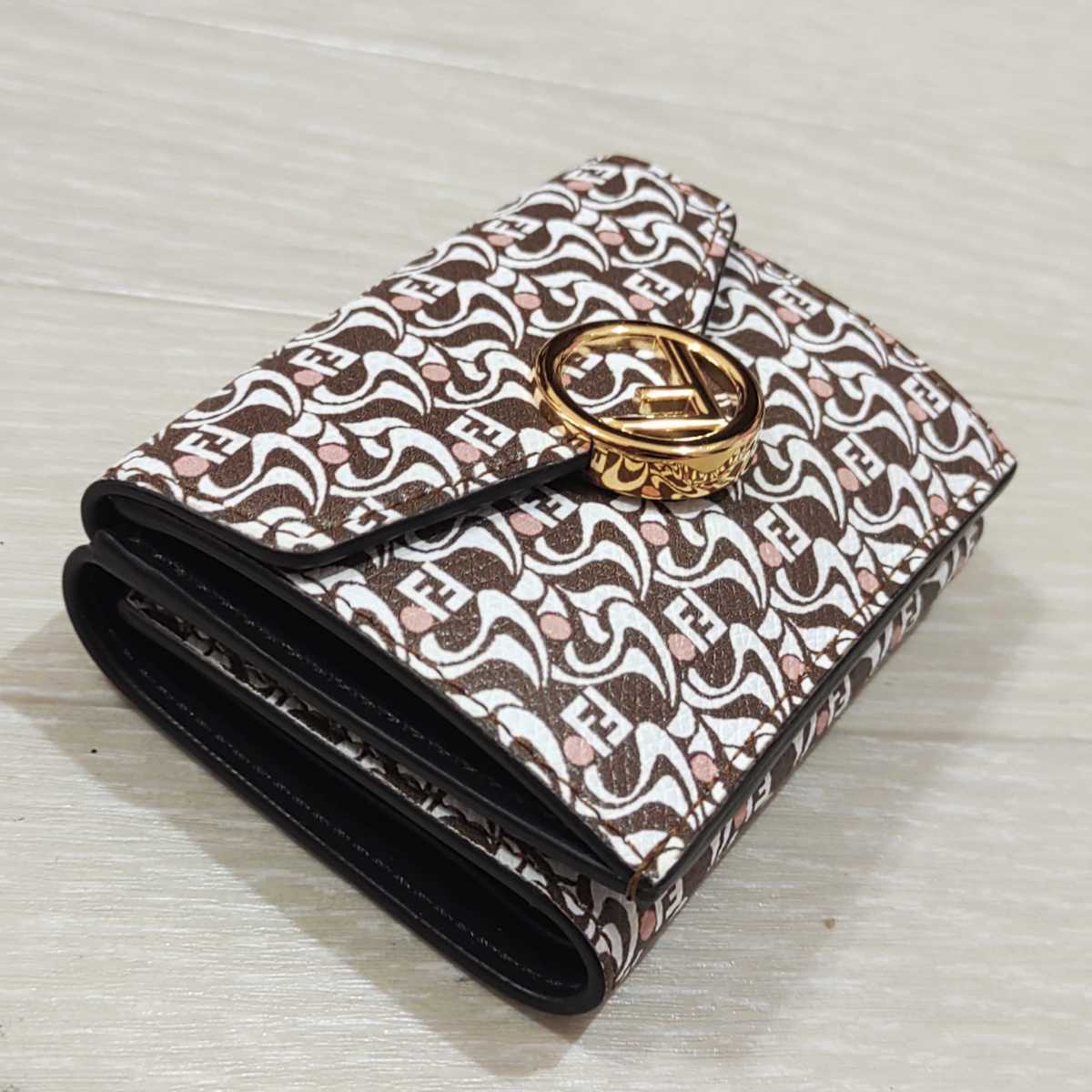 【美品】FENDI エフイズ フェンディ ミニ財布 三つ折り財布 袋 箱付き エフイズ フェンディ 三つ折り財布 3つ折り財布 フエンディ 三つ折
