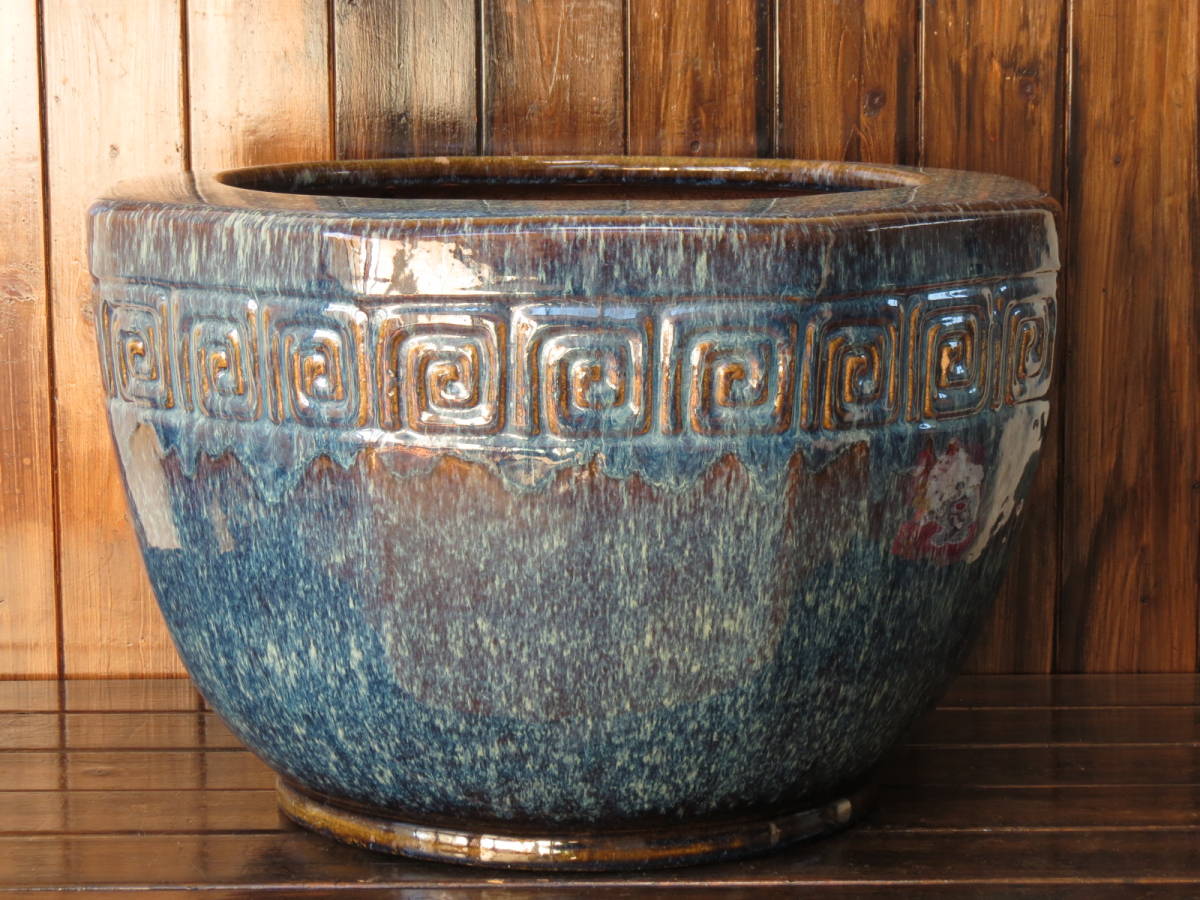 火鉢　海鼠釉　メダカ鉢　水鉢　金魚鉢　睡蓮鉢　古民具　骨董 美術品・アンティーク・コレクション 火鉢 海鼠釉 メダカ鉢 水鉢