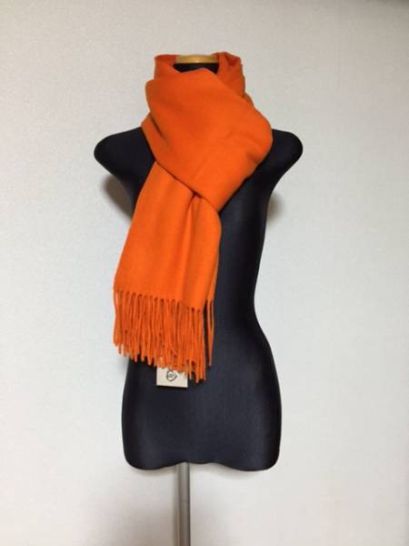 極上カシミヤ100%☆大判 ストール☆ オレンジ ☆新品☆極上カシミア100％ 大判ストール♪ オレンジ色 ファッション