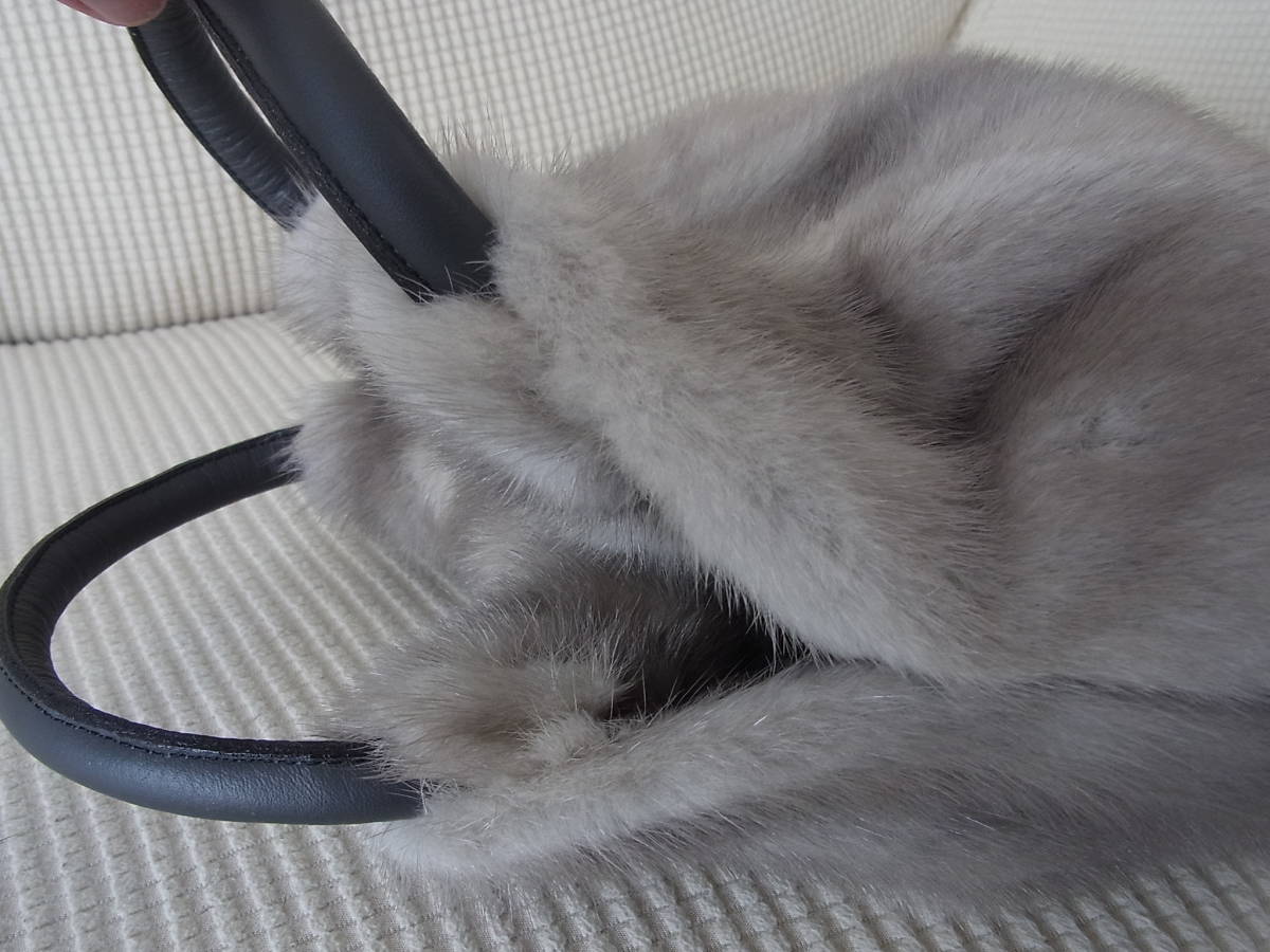 ♪ハンドメイド＊SAGAサファイヤミンク・革持ち手ふっくらバッグ 大に
