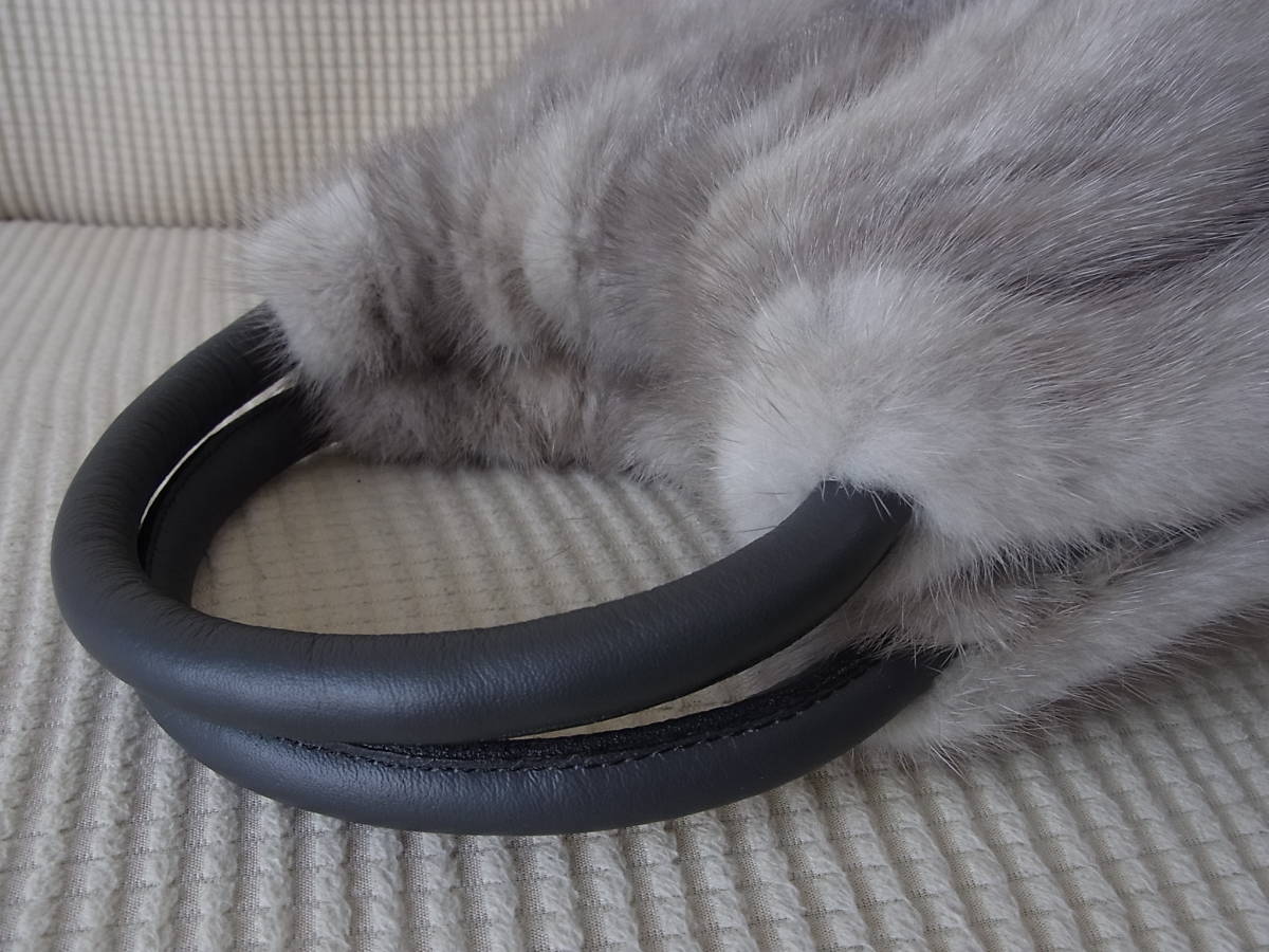 ♪ハンドメイド＊SAGAサファイヤミンク・革持ち手ふっくらバッグ 大に