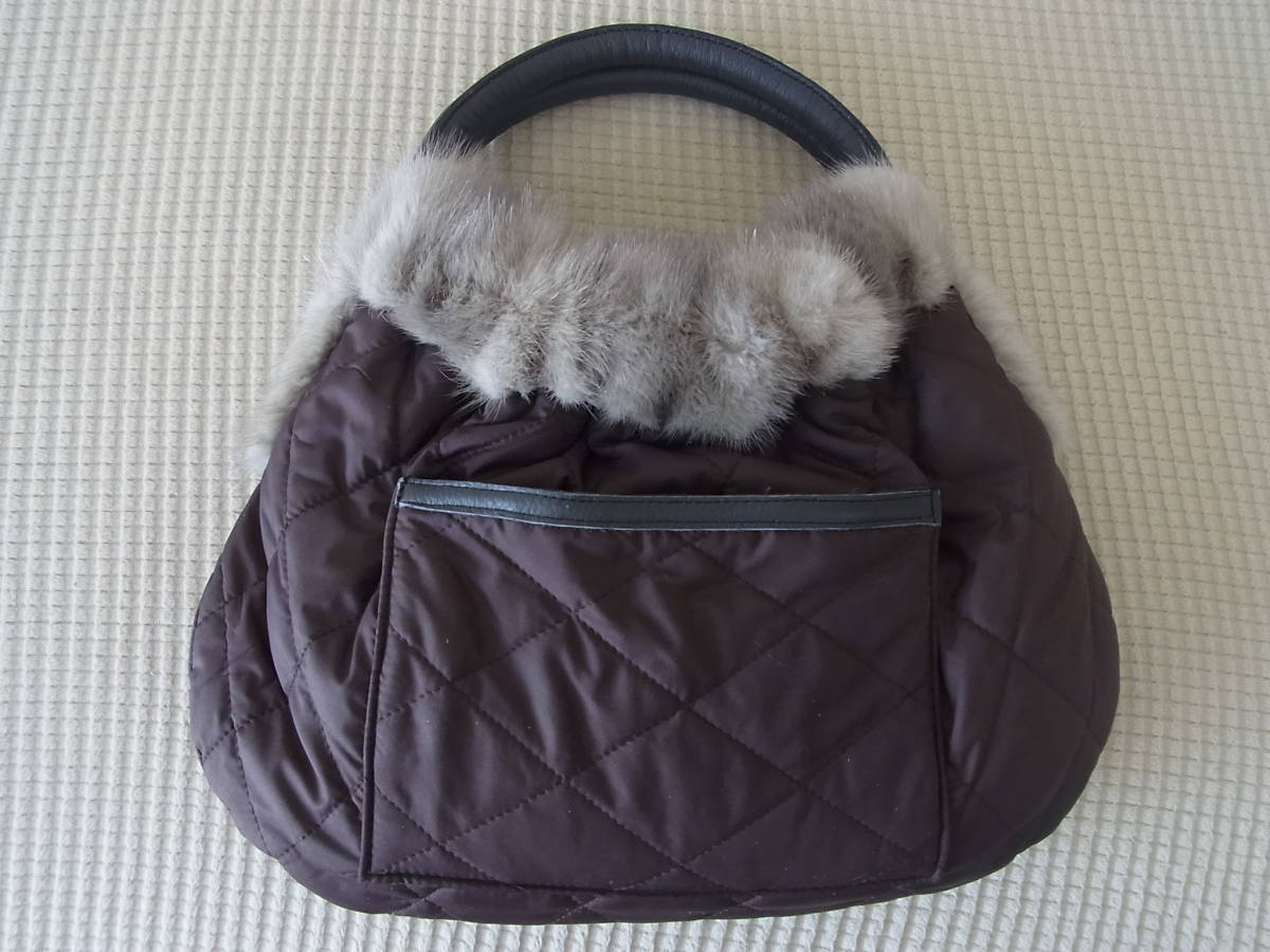 ♪ハンドメイド＊SAGAサファイヤミンク・革持ち手ふっくらバッグ 大に