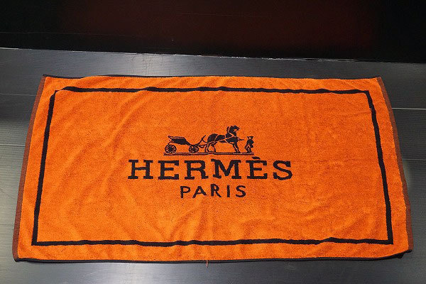 質Banana】USED☆HERMES/エルメス ビッグロゴ バスタオル ブラック