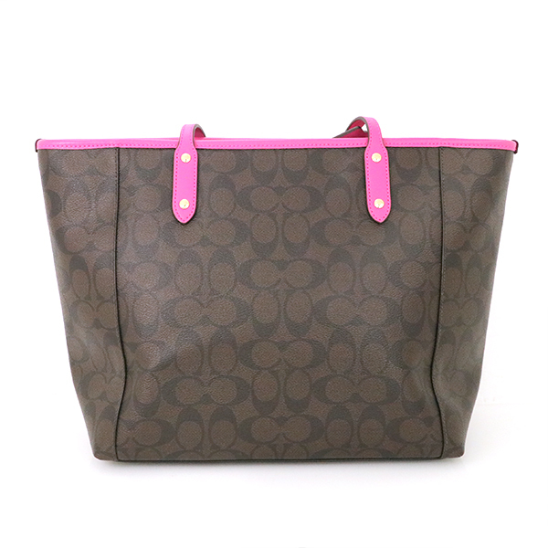 ゆう コーチ COACH シグネチャー ブラウン ブライトフューシャー ピンク系