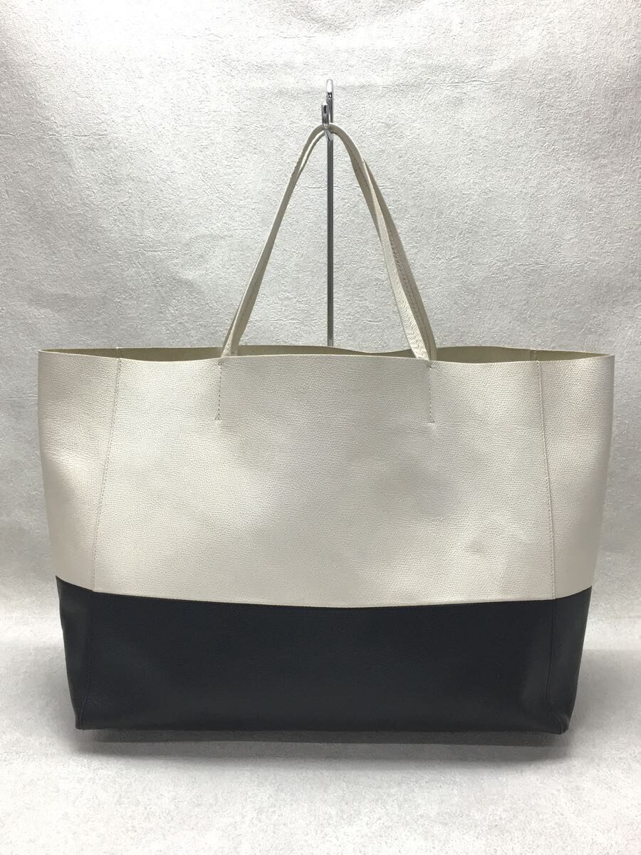 CELINE◆セリーヌ/ホリゾンタル/2トーン/トートバッグ/レザー/クリーム