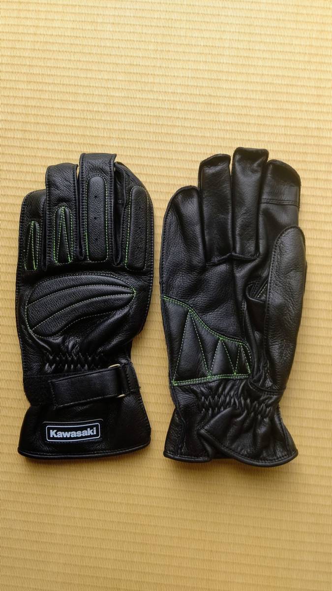 Kawasaki 冬用レザーグローブ ブラック⁄グリーン クシタニ
