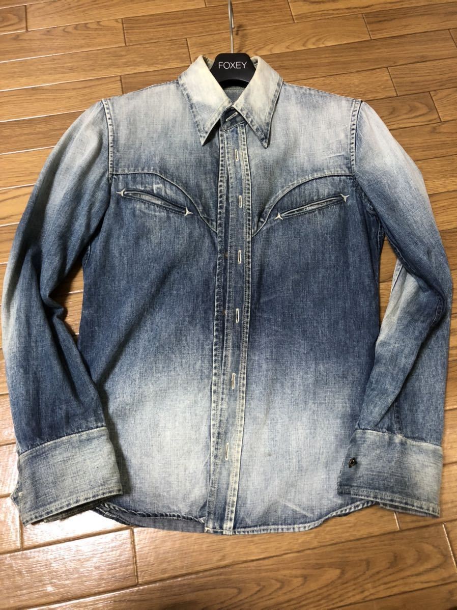 isamukatayama backlash リメイクデニムシャツ レザーパッチ