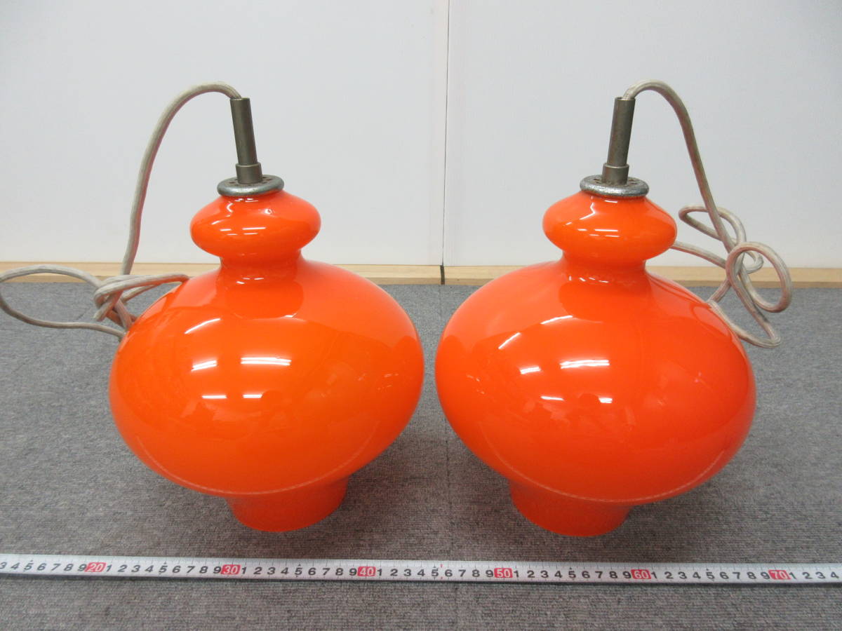 M【11-13】□10 昭和レトロ 電笠 ひょうたん型 瓢箪 ガラス オレンジ 2