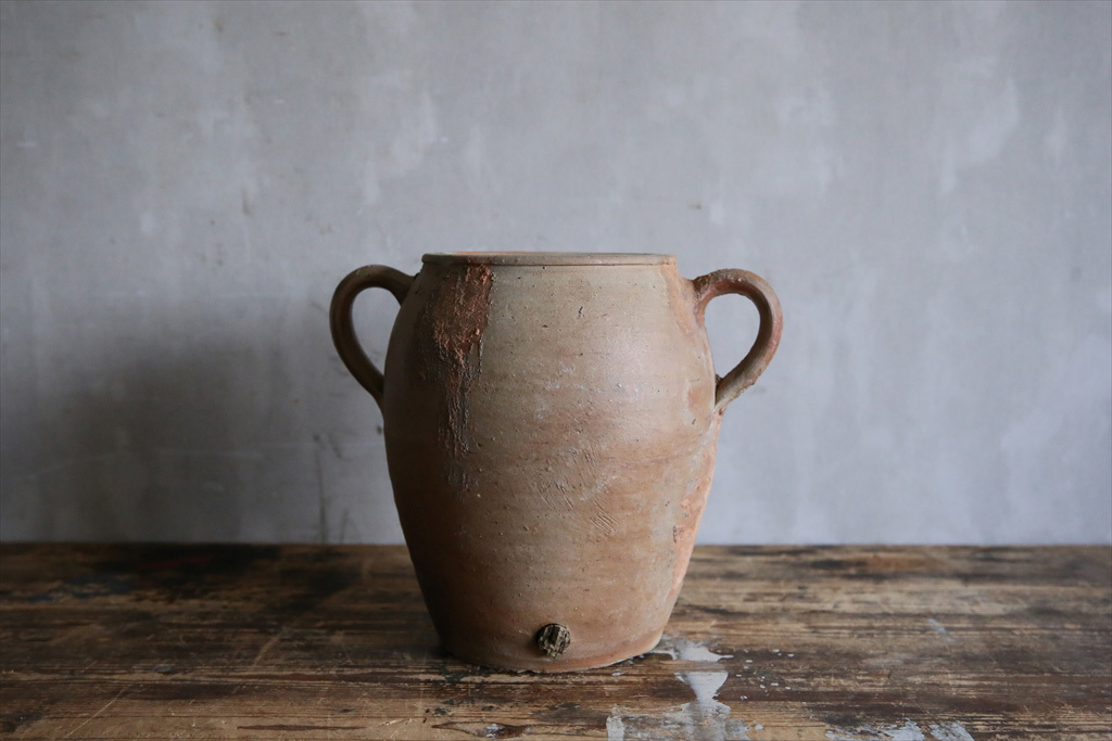 フランスアンティーク◇陶器ボトルa/土器/陶磁器/花瓶/水瓶/プランター
