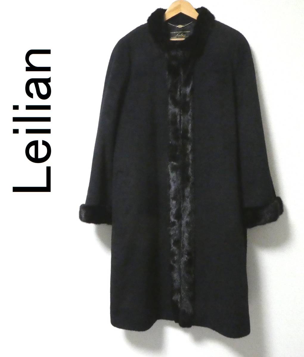 大きいサイズ Leilian レリアン ミンクファー付き アルパカ混 ウール 