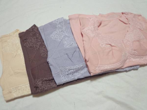 ★新品！5分袖綿のカップ付インナー4色組★ピンク他★5L♪ak9773