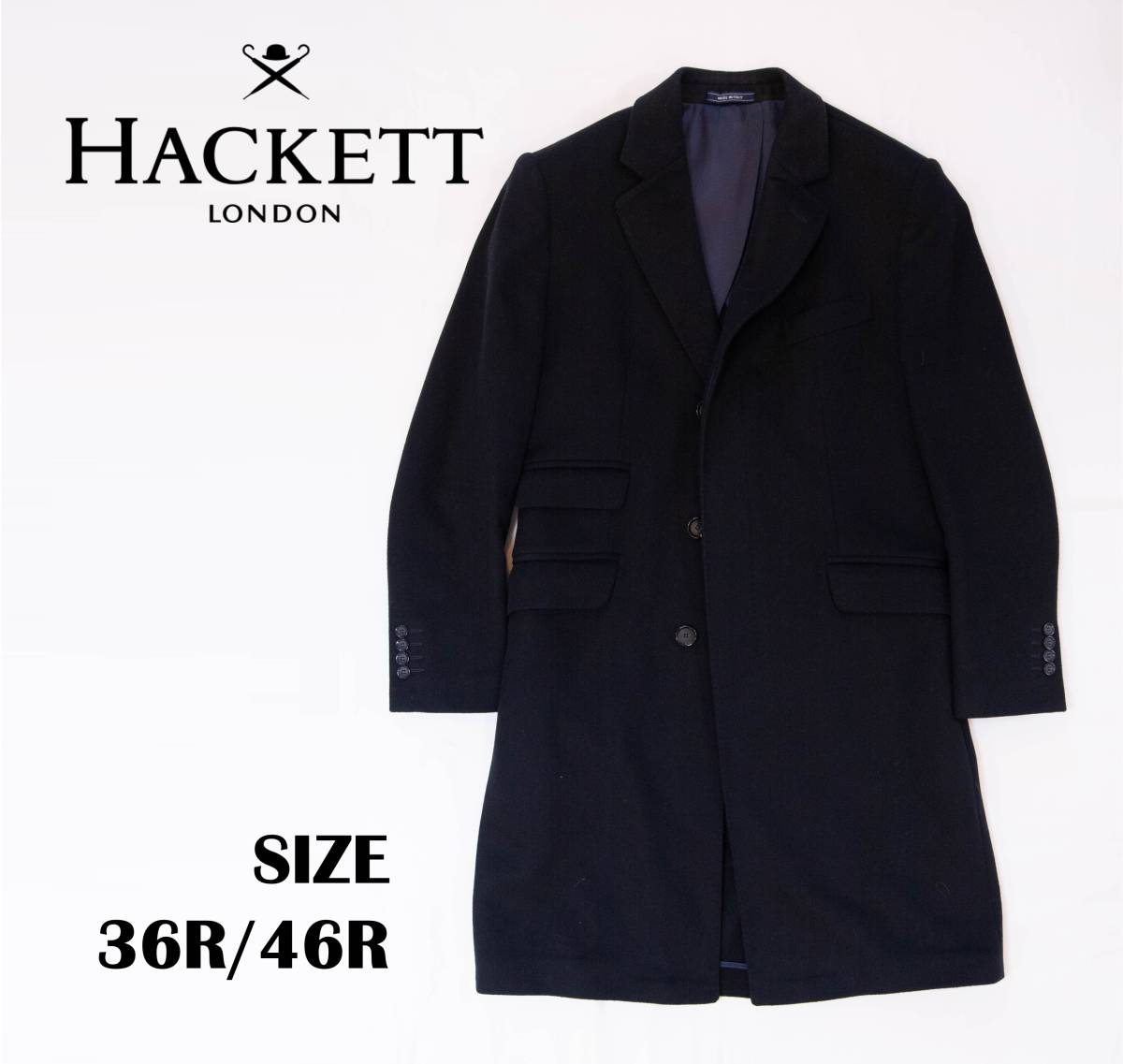 HACKETT LONDON ウールカシミヤ チェスターフィールドコート ネイビー