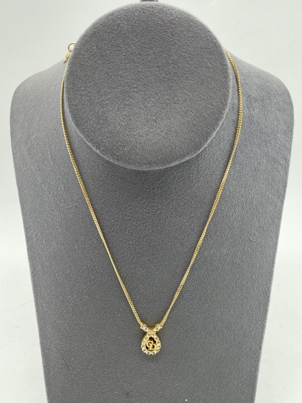1102-513M⑤12545 Christian Dior クリスチャンディオール ラインストーン 金色 ゴールド ビンテージ ネックレス / トップ：約18.2mm