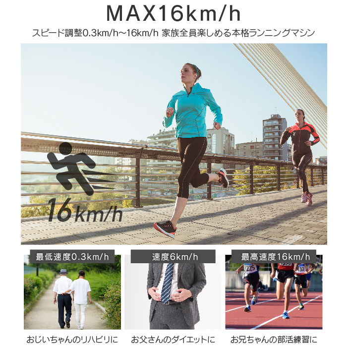 ★1円～★1台限定！BW-SRM16L_p ルームランナー 16km/h 電動ルームランナー ランニングマシン ジョギングマシン フィットネス ウォーキング_6