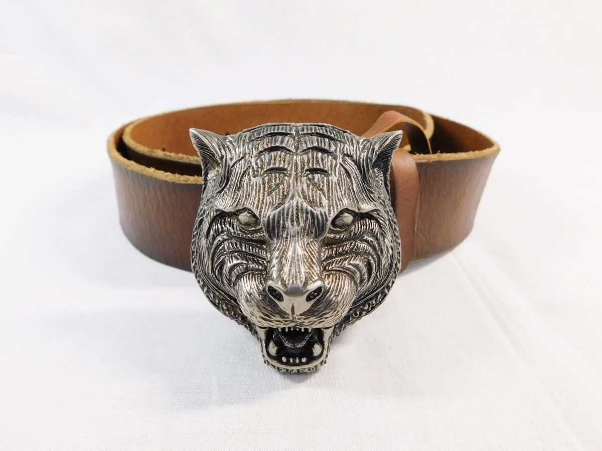 中古品 GUCCI グッチ ベルト キャットヘッド 407052 レザー ブラウン 
