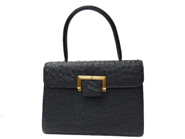 クリスチャンディオール オーストリッチ ハンドバッグ 紺 0420