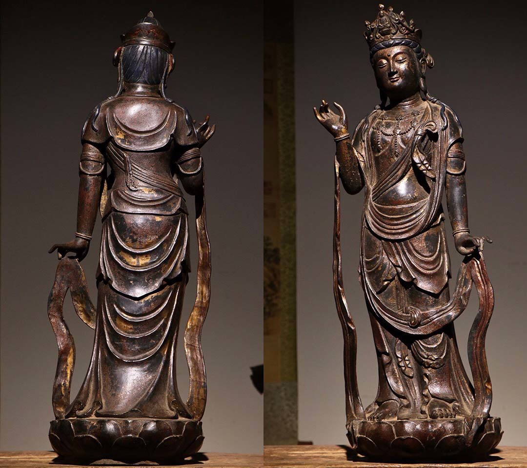 NG2649※ 旧蔵 仏教時代品 ※観音菩薩立像 仏像 細密彫 仏教美術・廃寺
