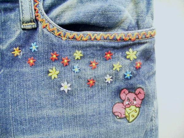 即決[S]美品☆ヒステリックグラマー 花柄刺繍クロップドデニム □ 弊社