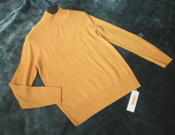 ◆カシミヤ100％　ハイネック ニット セーター　橙*Ｌ*ＱＶＣ◆