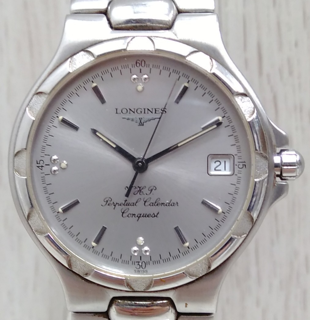 ジャンク ジャンク デイト難あり 稼働品 LONGINES ロンジン Conquest コンクエスト クォーツ メンズ ステンレスベルト