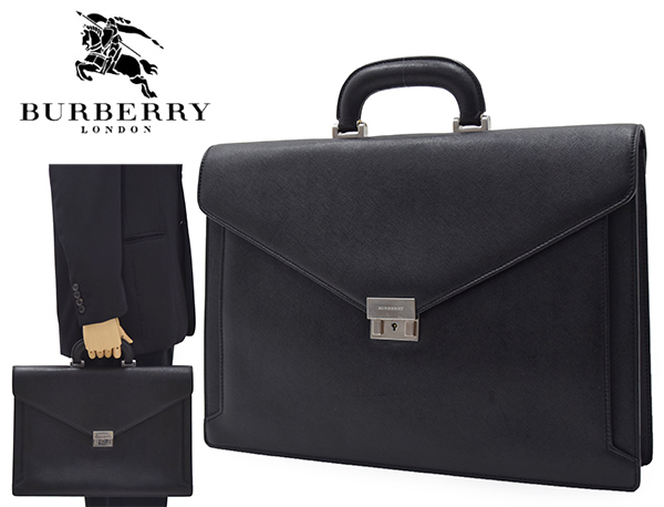 極美品 BURBERRY レザー ビジネスバッグ サフィアーノ ブラック Burberry バーバリー ビジネスバッグ サフィアーノレザー 鍵付