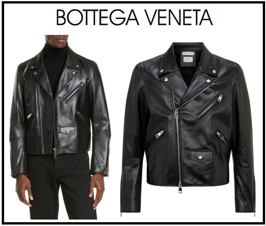 75万新品◇56=XXL◇ボッテガヴェネタ 黒カーフレザーライダース  