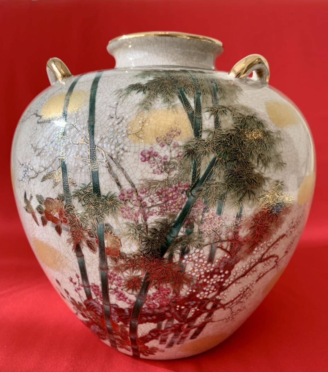 品質保証，SALE】 九谷焼 豪華金彩×色絵 高さ約16㎝ 盆栽鉢 インテリア