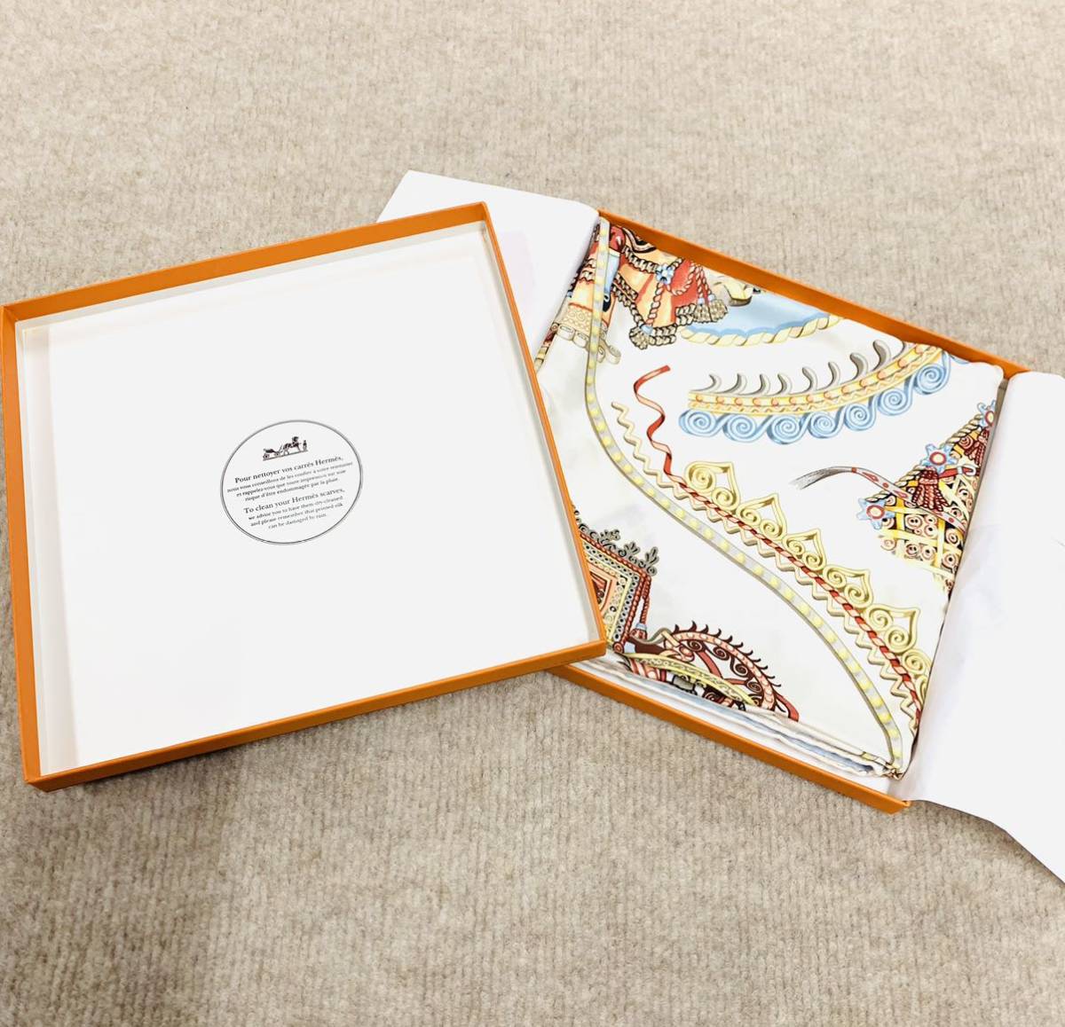 1円～ 未使用！ HERMES PAPEROLEカレ90 エルメス スカーフ シルク 