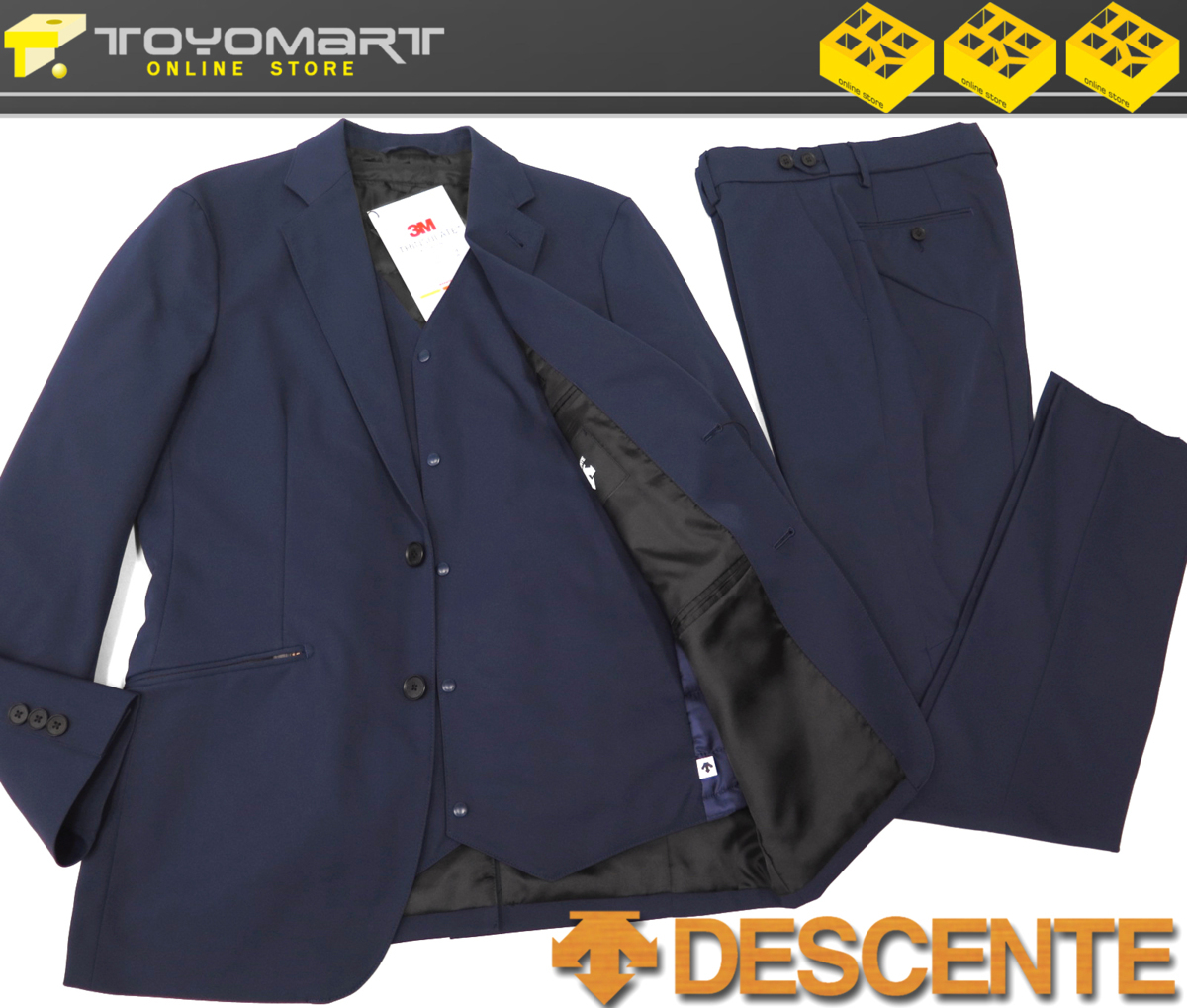 【DESCENTE】3ピース スーツ ネイビー AB6サイズ ウォッシャブル 8591○DESCENTE デサント○新品 【3M THINSULATE シンサレート 中綿