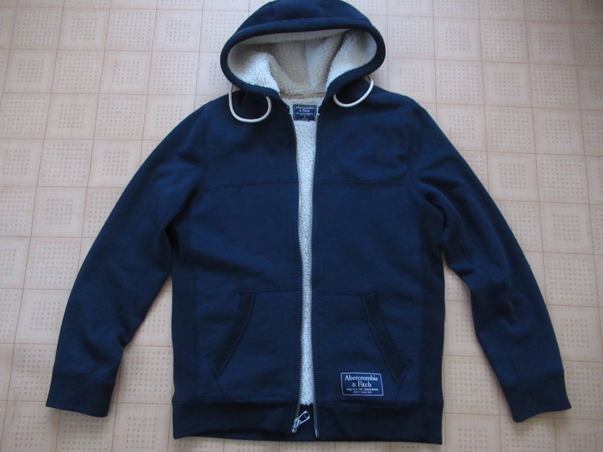 即決 Abercrombie&Fitch ボア付きフルジップパーカー ネイビー Sサイズ 