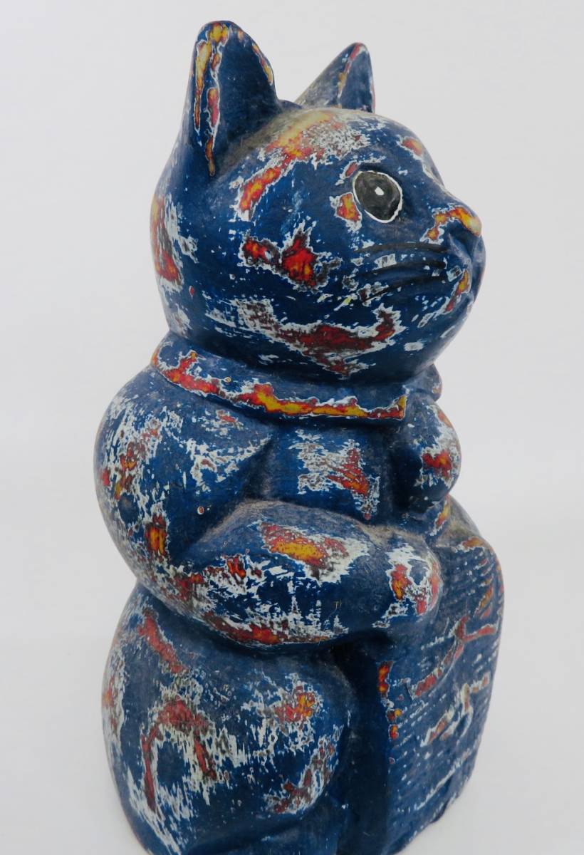 骨董屋整理品】希少 木彫 招き猫 当時物 時代 縁起物 珍品 骨董品 古
