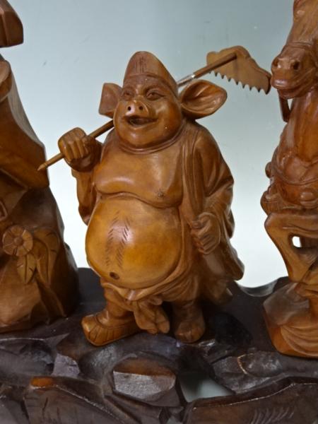 △木彫り【西遊記 置物】46x14 H39cm 孫悟空・三蔵法師 珍・良を納得低