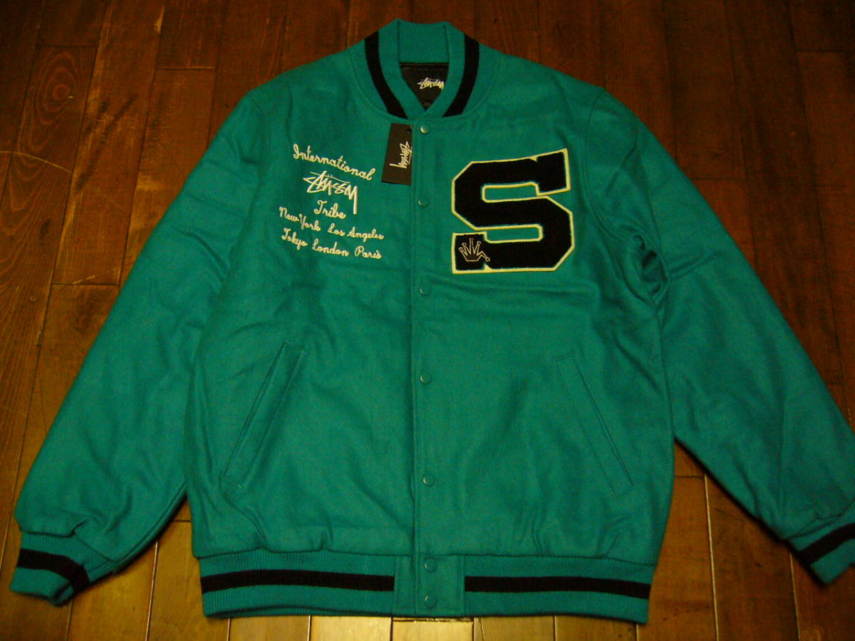 希少【Stussy】スタジャン☆ターコイズ色☆XL☆ビッグエス☆レターマン