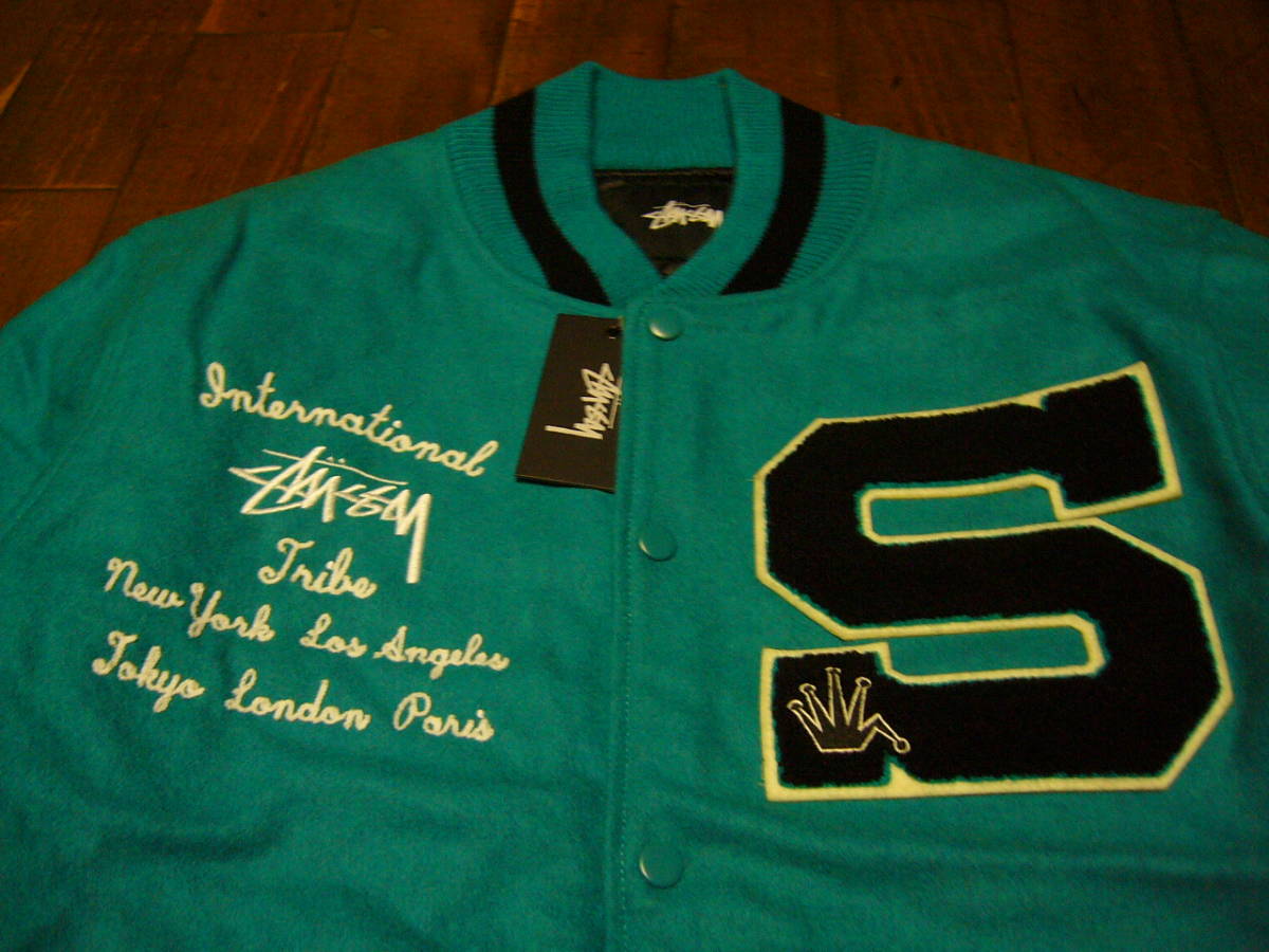 Stussy ターコイズ スタジャン 希少【Stussy】スタジャン☆ターコイズ色☆XL☆ビッグエス☆レターマン