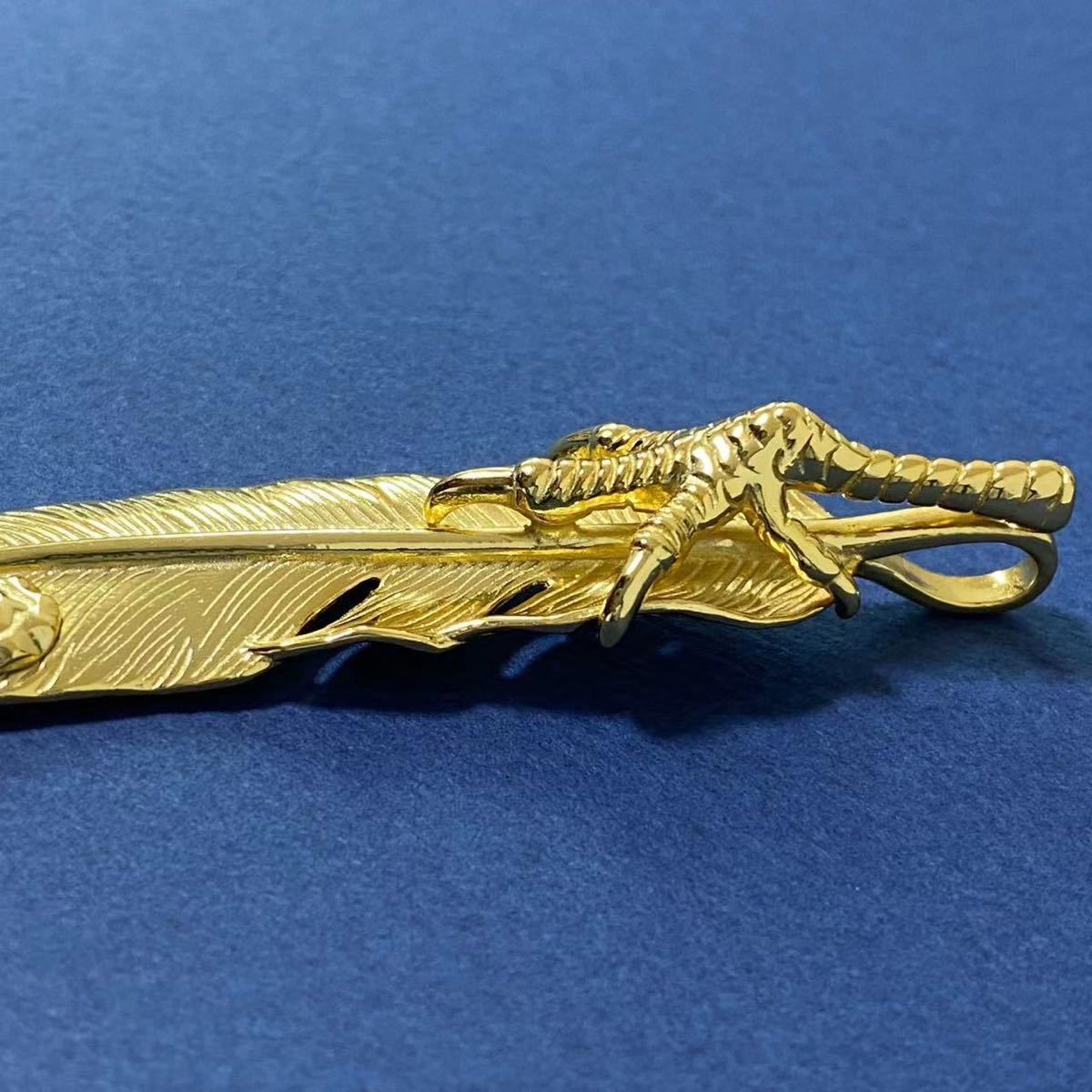 シルバー925素材 特大フェザー 金爪フェザー 18金 ゴールド ネックレス 