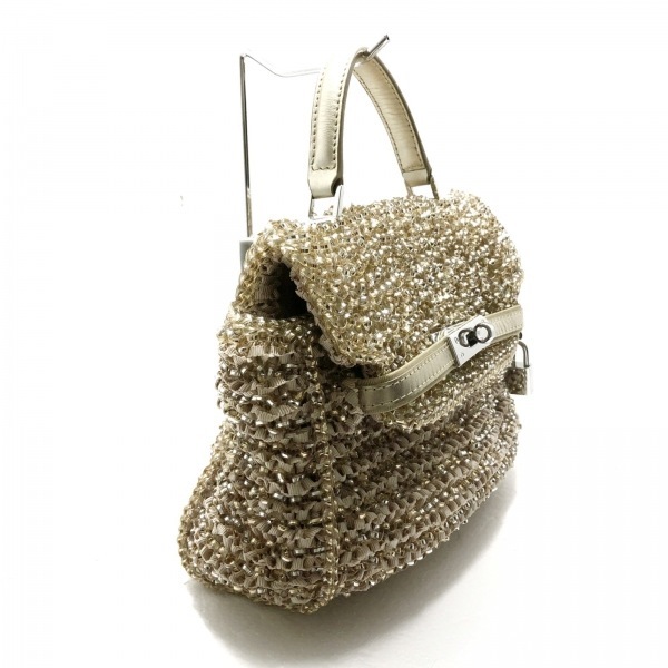 アンテプリマ ANTEPRIMA ハンドバッグ - ワイヤー×サテン×レザー×金属素材 ゴールド×ベージュ×シルバー バッグ