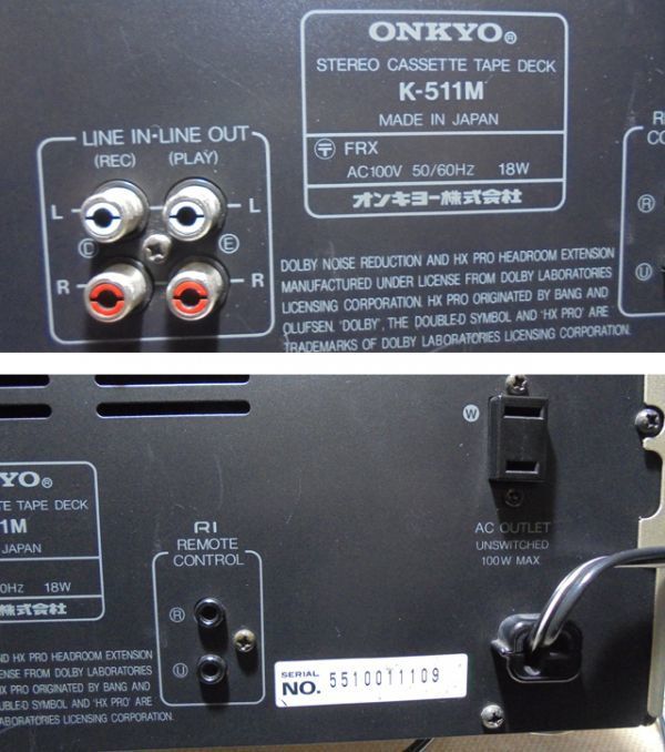 ONKYO K-511M カセットデッキ メンテナンス品 ONKYO K-511M カセット