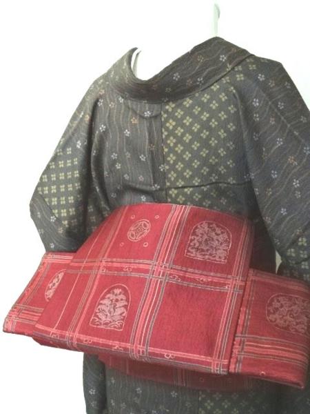 豆菊*小粋な格子模様＊振り返るうさぎが愛らしい*袋帯♪344