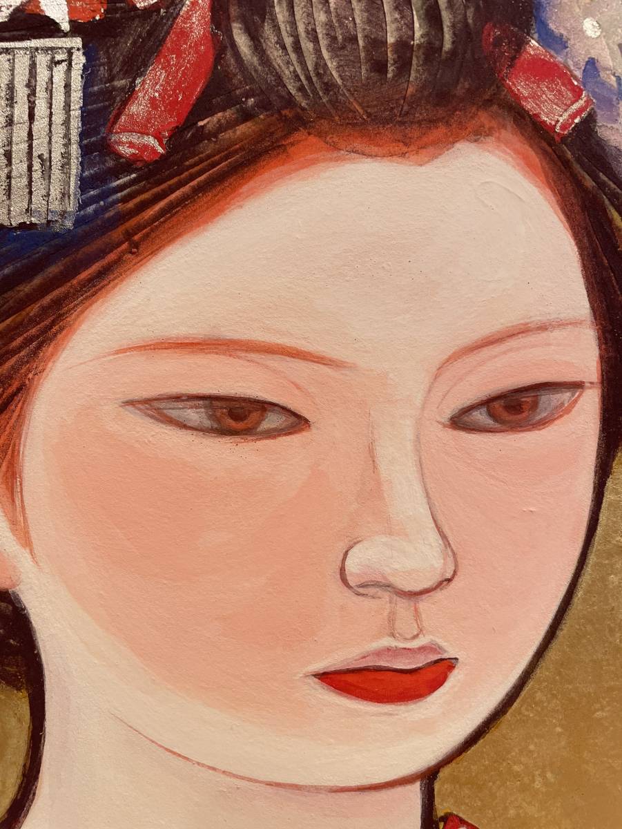 三輪良平『舞妓』日本画6号 落款・印有り ※真作保証(人物、菩薩
