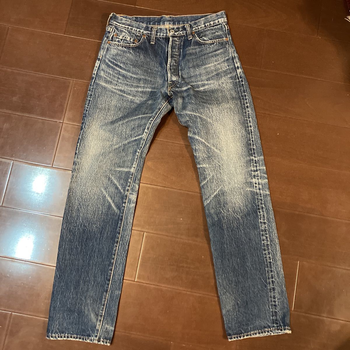 1円スタートw34旧ドゥニーム ヴィンテージ 復刻 ボタンフライ 赤耳 革 