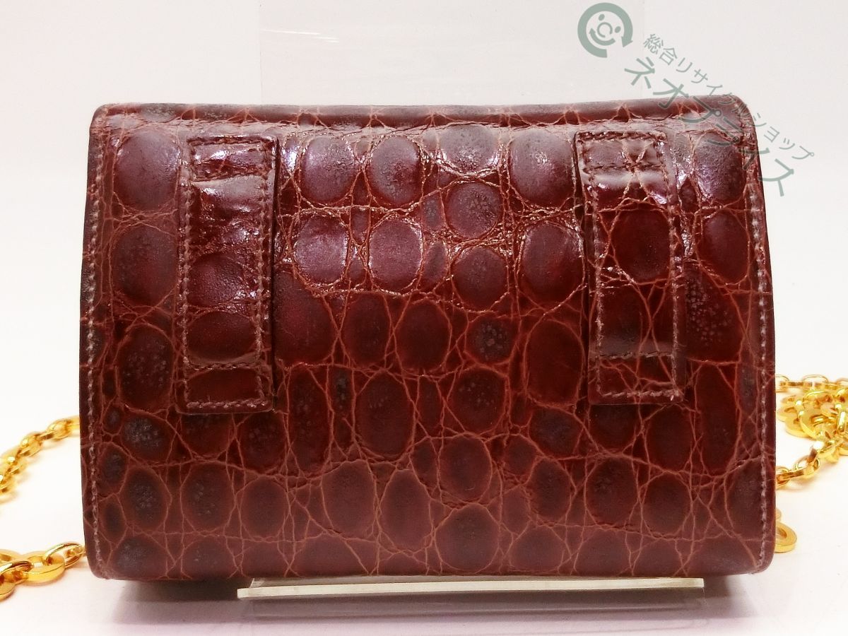 ◇Y4978 Ferragamo フェラガモ ヴァラ クロコ型押し チェーン ポーチ 