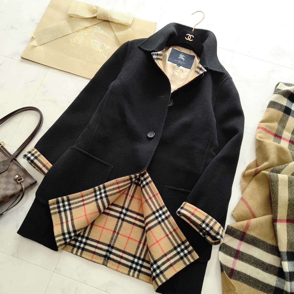 美品 大きいサイズ バーバリーロンドン カシミヤ ダブルフェイス ノバチェック 美品】バーバリーロンドン カシミヤ ノバチェック ダブルフェイス