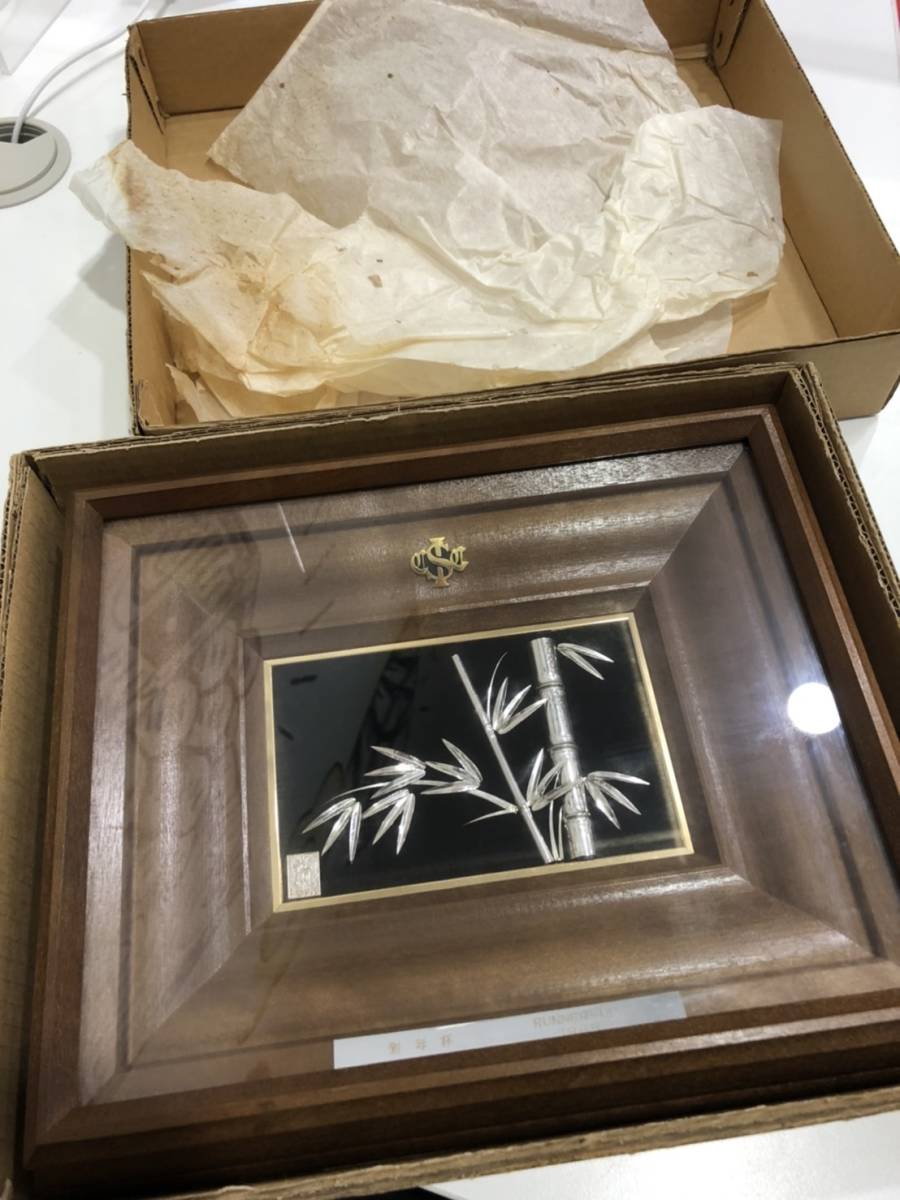 純銀製 金属工芸 光則作 竹 銀細工 光則作 純銀製 竹 金属工芸 絵画