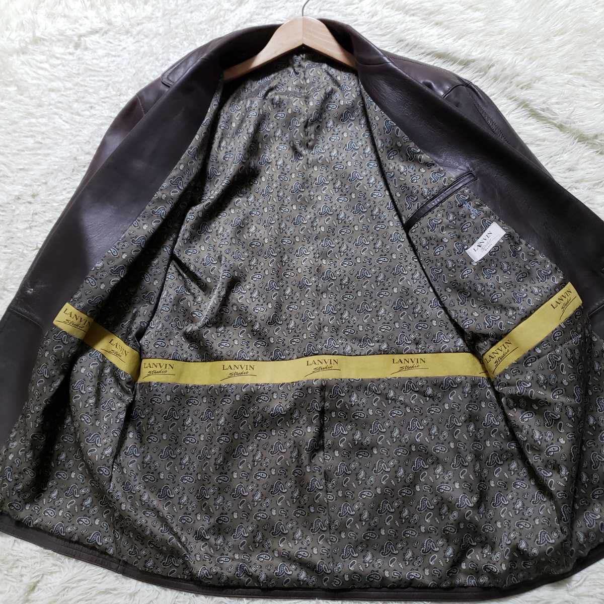 【希少2XLサイズ】LANVIN レザー テーラードジャケット 羊革 ブラウン 一流の風格 超希少サイズXL】LANVIN ランバン レザージャケット